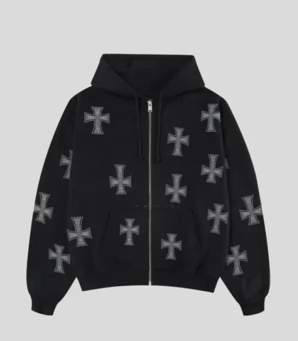 BLACK WHITE RHINESTONE HOODIE