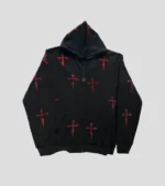Red Rhinestone Daggers on OVERSIZED Black Zip Hoodie