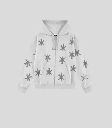 Rhinestone Zip Hoodie Grey