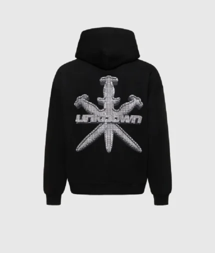 Unknown Iced Out Style Dagger Hoodie Black 4