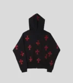 Unknown Black x Red Rhinestone Cross Zip Hoodie 1 150x171 2